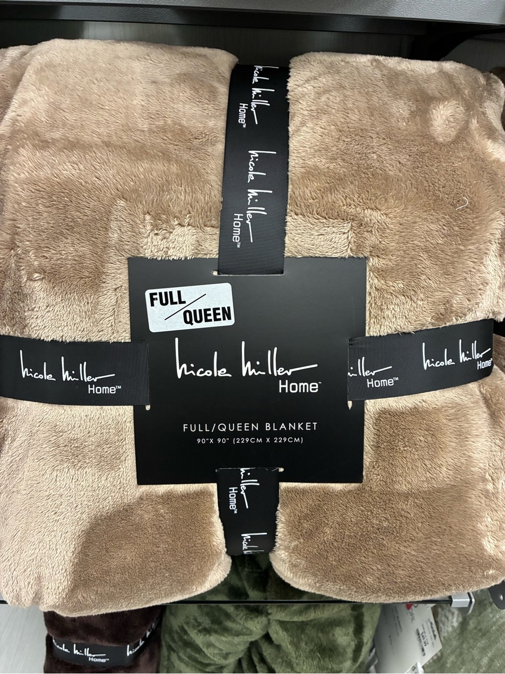Nicole Miller Plush Full/Queen Blanket in Taupe